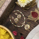 Vriksham Red White & Green Stone Impon Panchaloha Neckpiece-Gold Bead-G18866